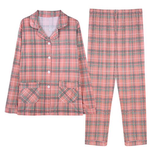 Comfy Pajama Sets for Woman Casual Soft Plaid Sleepwear Long Sleeve Tops and Pants 2 Pieces Outfits Loose Fit Pajamas Set