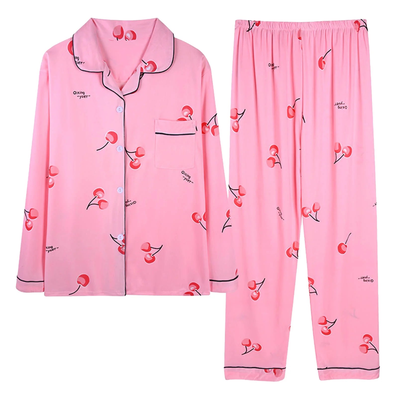 Pink Pajama Sets for Women 2 Piece Outfits Comfortable Home Pajamas Set Trendy Print Sleepwear Soft Loose Fitted Loungewear Sports Set