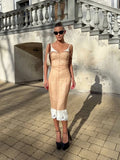 Elegant  Mesh Cover Up Maxi Dress Women Sleeveless Lace-trim Corset Long Dresses Ladies Summer Beach Party Vacation Outfit 2026
