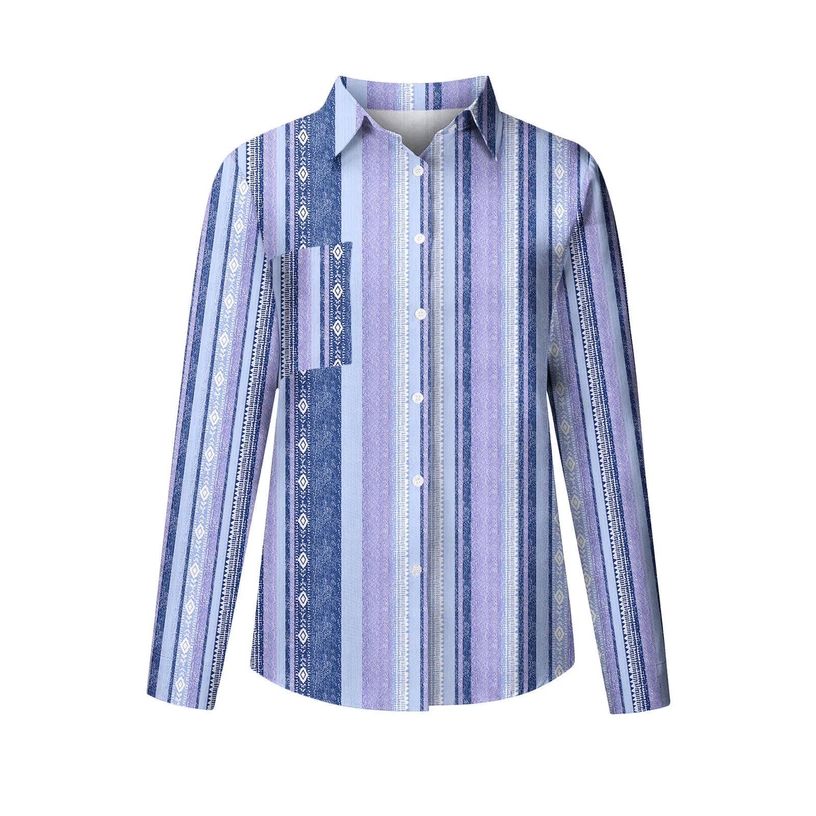 Women'S Striped Button down Shirts Loose Fit Boyfriend Style Vertical Stripe Casual Long Sleeve Stylish V Neck Blouses Tops with Pockets
