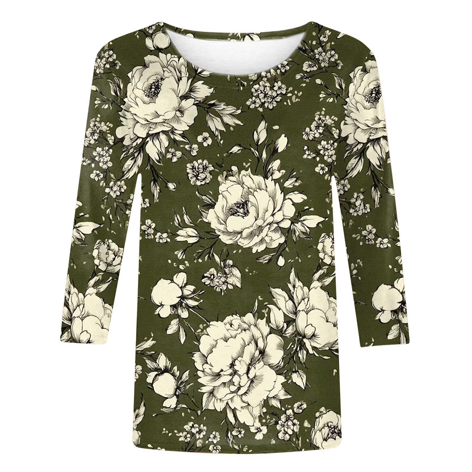 3/4 Length Sleeve Womens Tops Casual Loose Fit Crewneck T Shirts plus Size Spring Summer Tees Limited Time Sales of Today Multicolor XXXL